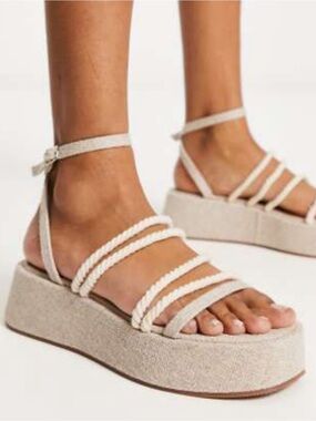 ASOS Cream Braided Strap Platform Sandals